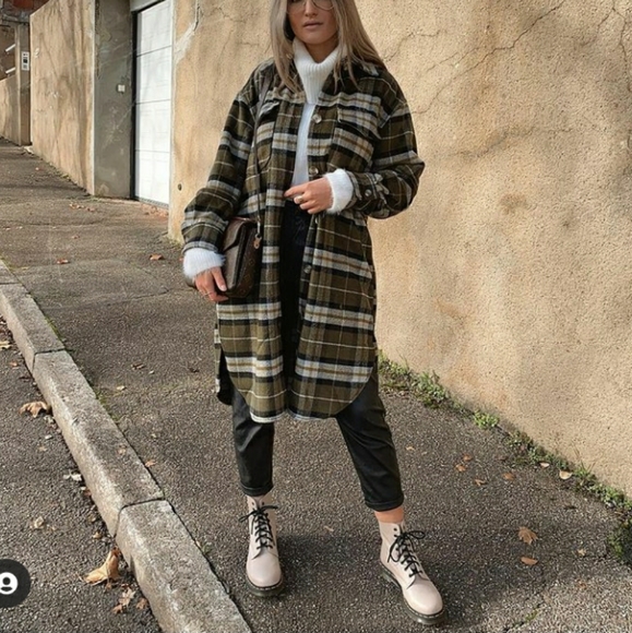 H&M Jackets & Coats Hm Green Plaid Shacket Poshmark